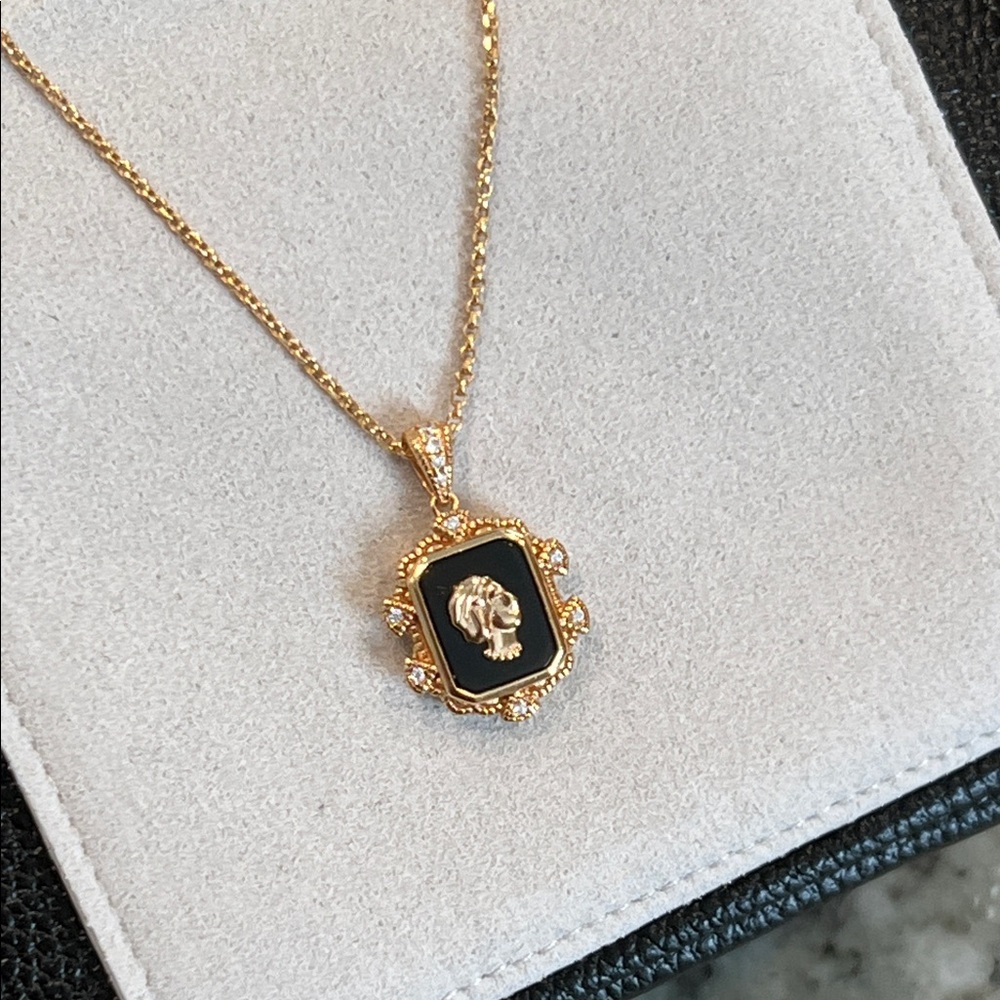 Gold-Tone Black Cameo Pendant Necklace - Women Jewelry